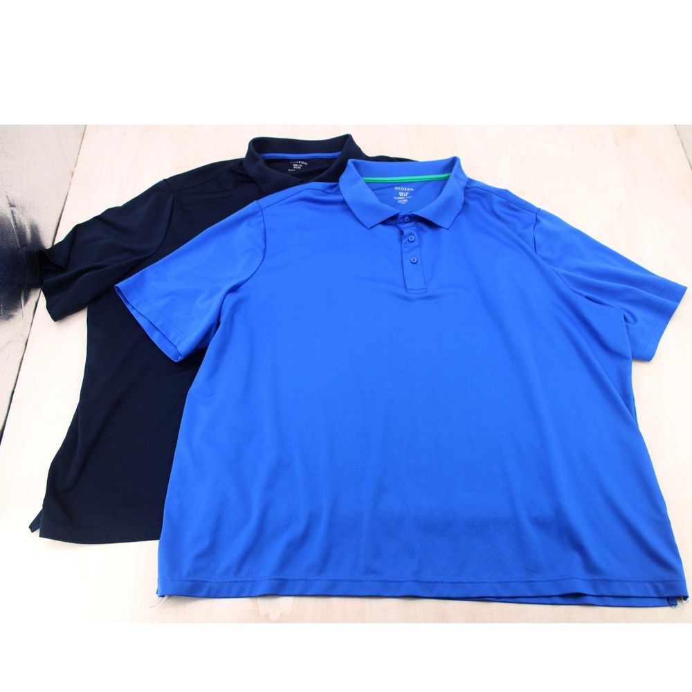 Mens Modern Performance Polo Shirt Blue Navy Stretch Athletic 2pk George 3XL
